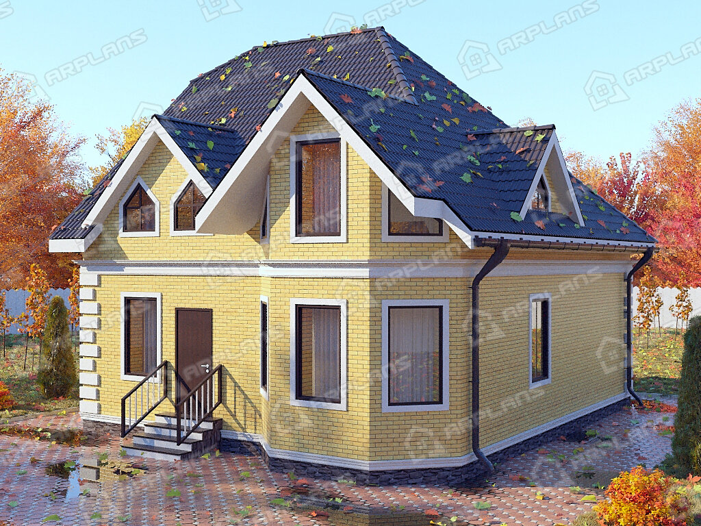 Фото 1 двухэтажного дома из блоков с мансардой, 3 спальнями, эркером и газовой котельной. Общая площадь 130 кв м. Источник arplans.ru Проект К-118