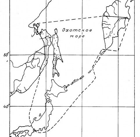 Ареал обитания красники. Схема из монографии Красиковой В.И.