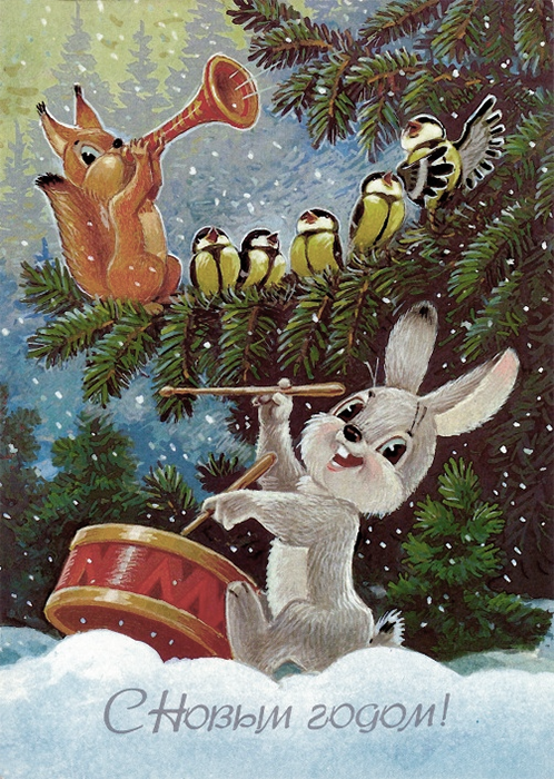 Снежная деревня на рождественской открытке