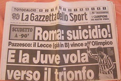 La Gazzetta dello Sport от 21 апреля 1986 года: «Самоубийство «Ромы»