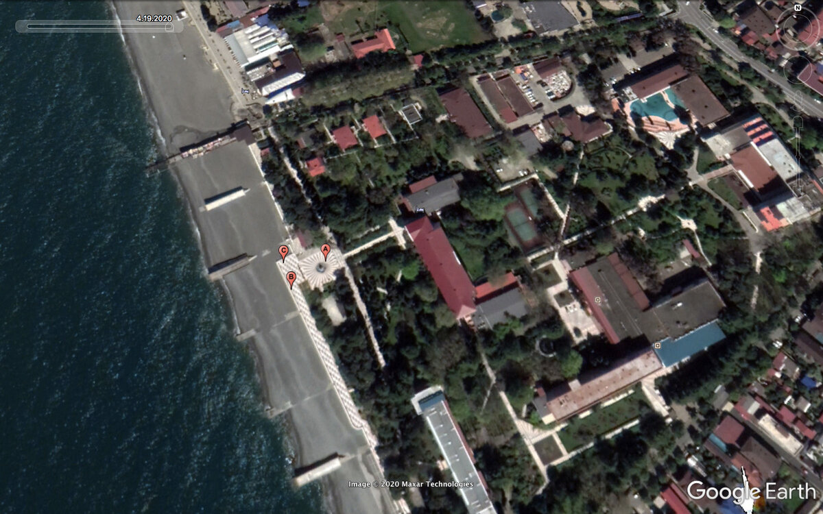 Современный спутниковый снимок санатория "Южное взморье" © Google Earth