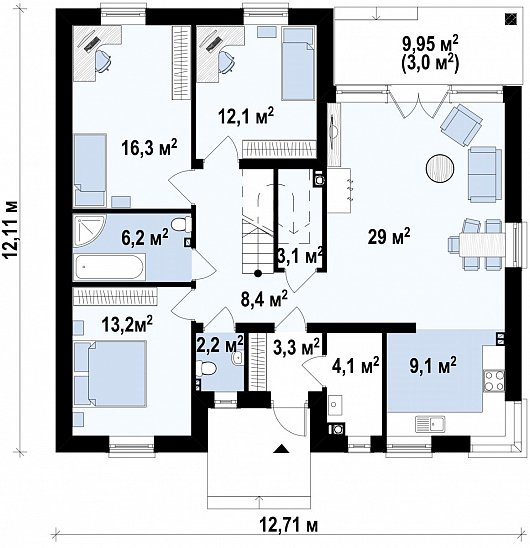 Первый этаж   109,6 м²