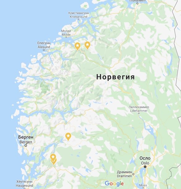 Карта водопадов, о которых идёт речь в данной статье