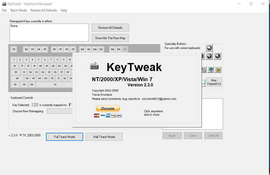 Скриншот программы KeyTweak