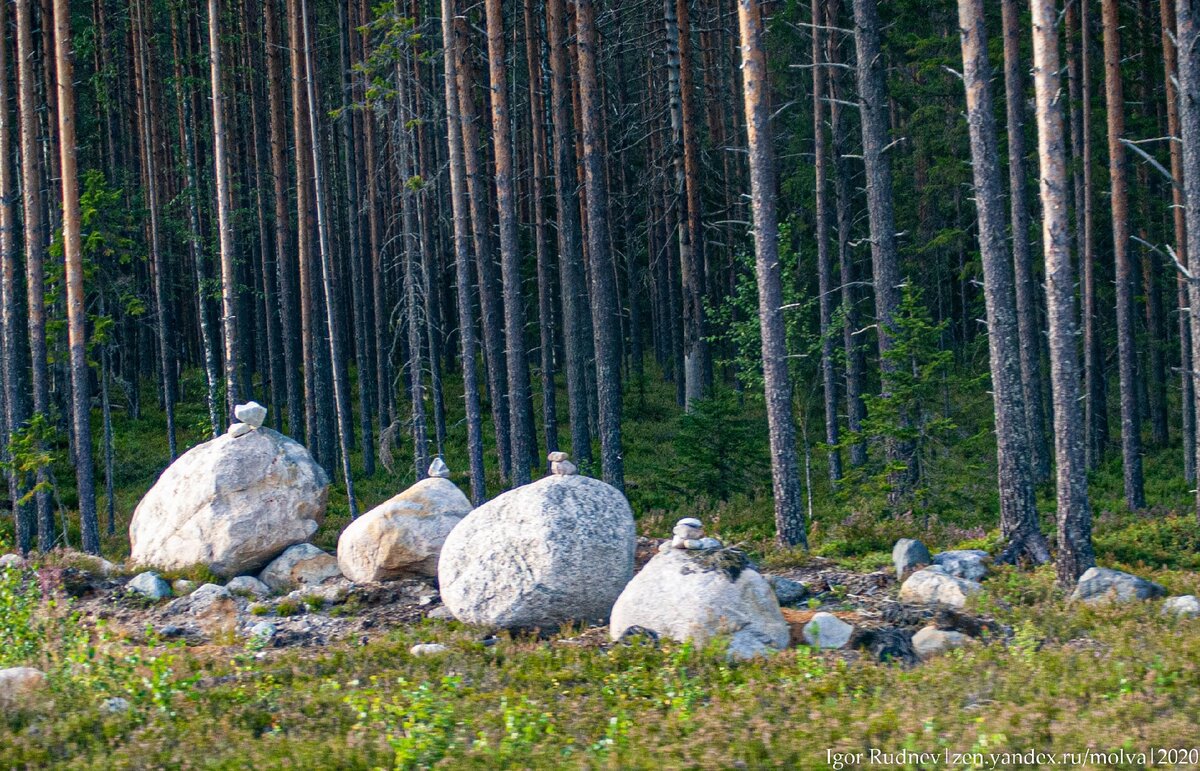 Камни карелии фото Вдоль трассы в Карелии стоят пирамиды из камней. Думал, что это древние сейды, а