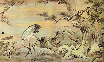 Кано Эйтоку. Журавли на фоне деревьев. Ресурс фото: poster.by.