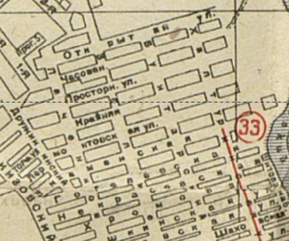 Открытая улица (сверху) на карте Москвы 1929 года. С сайта www.retromap.ru.