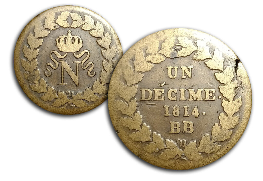 1 десим 1814 (Точки после надписи DECIME и года). Из личной коллекции.