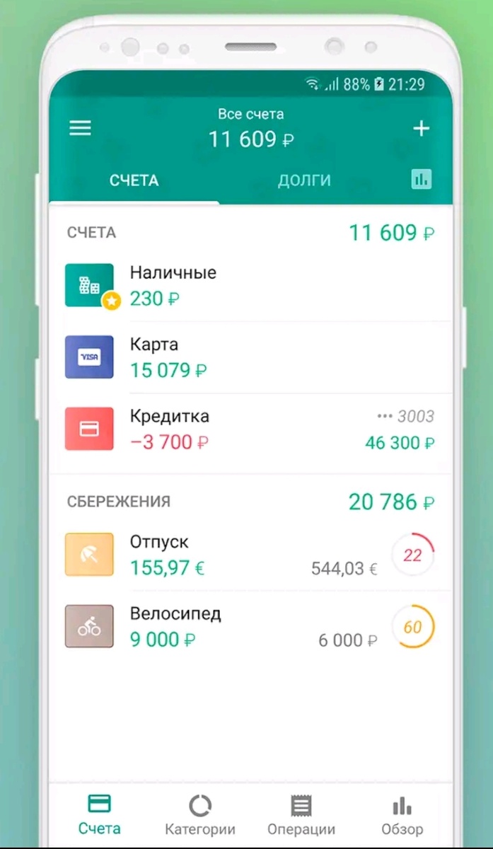 Учёт доходов и сбережений.