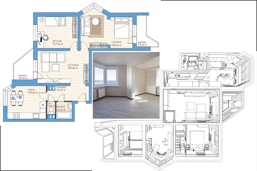 Кому-то известно, что было в голове того, кто разработал планировку «трешки» с эркерами в типовом доме П44Т? Зато площадь 80 кв.м нормальная. А цена одного «квадрата» такой новостройки в Москве где-то 150 – 230 тысяч рублей в зависимости от района
