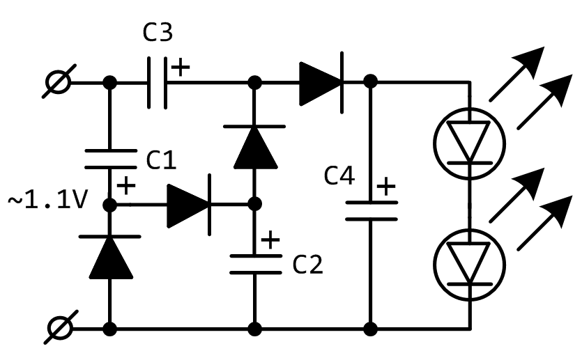 Схема умножителя напряжения на диодах и конденсаторах