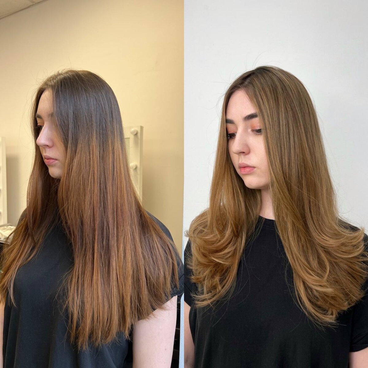 Фото ДО/ПОСЛЕ работы стилиста в Kosa Colour Studio