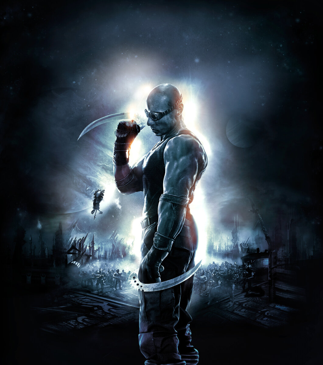 Арт по мотивам оригинальной игры и дополнения. В руках Риддика те самые Улаксы из "Хроник". Оружие, которое некогда использовалось монахами.