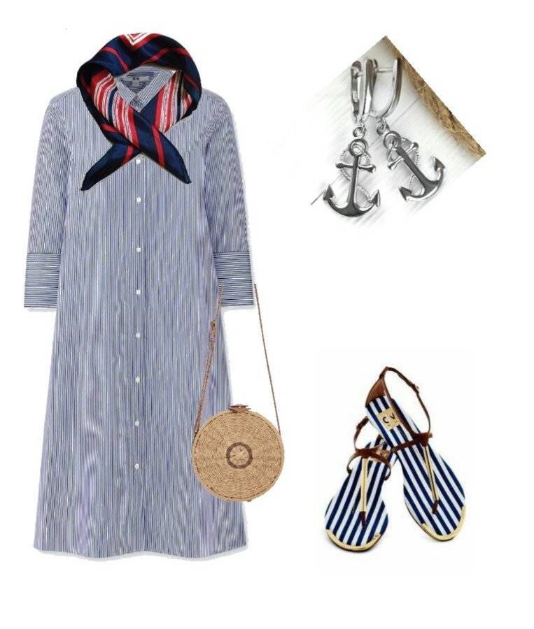 Самая дорогая позиция в этом образе - платье (2999), а недорогая - платок (200). 