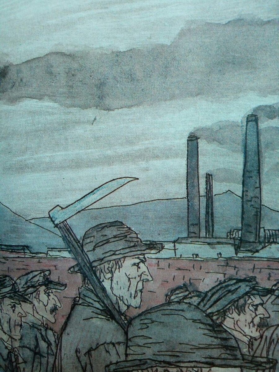 Иллюстрация к роману «Жерминаль» Э.Золя. Шахтеры, круглосуточно, посменно вынуждены спускаться в шахту на глубину несколько сот метров. И работать в опасных нечеловеческих условиях.