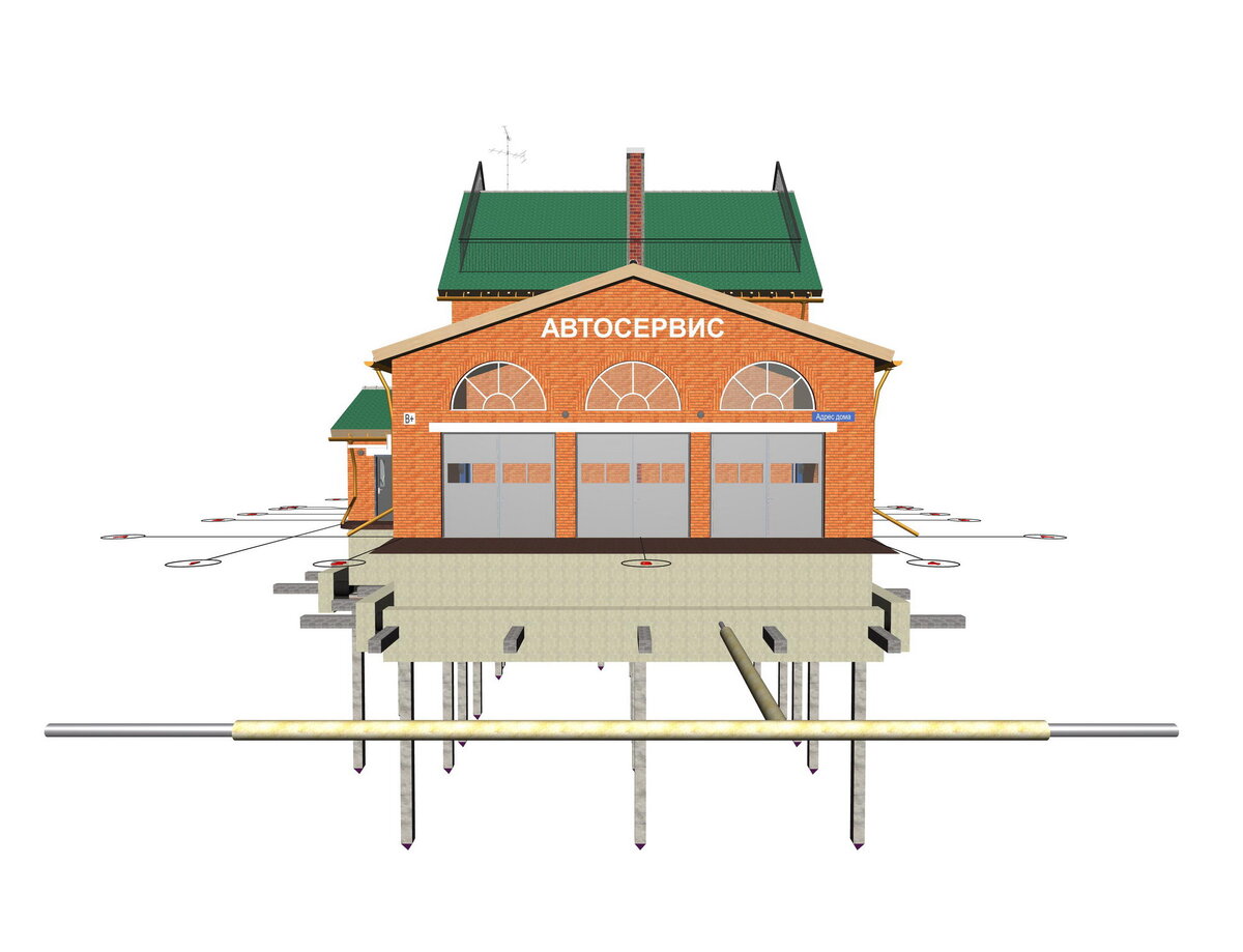 Проект частного дома с автосервисом