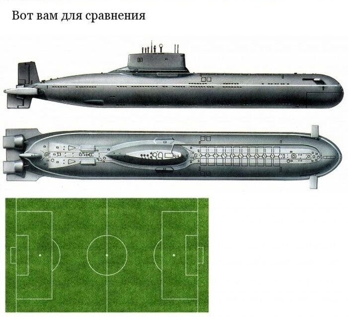 Подводная лодка класса « Тайфун» , официально обозначенная в России как проект 941 «Акула» («Акула»), представляет собой чудовище времен холодной войны, ее длина составляет 175 метров, а водоизмещение составляет 48 000 тонн под водой. Это вдвое превышает тоннаж американской ПЛАРБ класса Ohio, с которой она должна была конкурировать. 