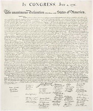 Фото: Декларация независимости США. Принята единогласно тринадцатью соединенными Штатами Америки