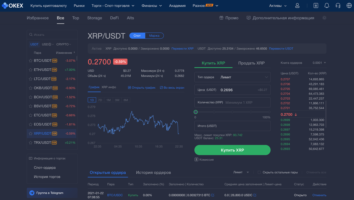 Скриншот биржи Okex