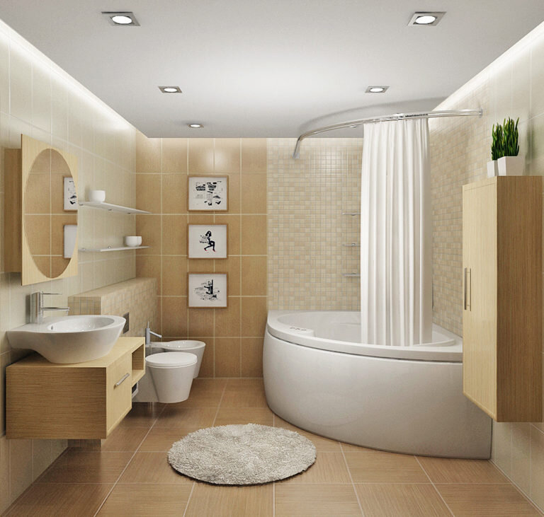 Идеи дизайна ванной комнаты с душем и ванной
