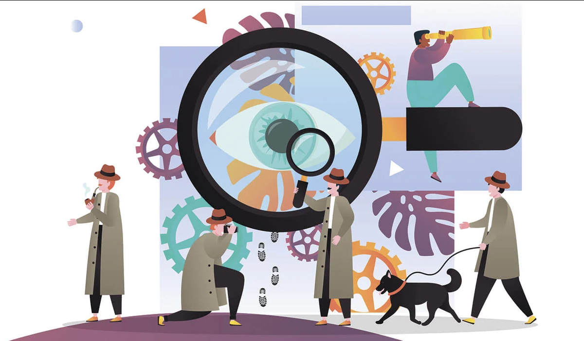 Слежка за сотрудниками. Обогнать конкурентов. Человек с биноклем в пиджаке. Конкуренция в бизнесе. Конкуренция в бизнесе.