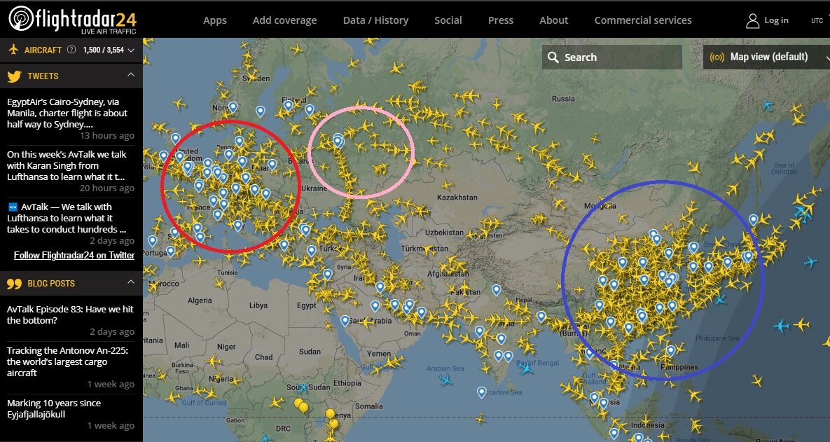 Карта онлайн полетов самолетов в реальном времени от flightradar24