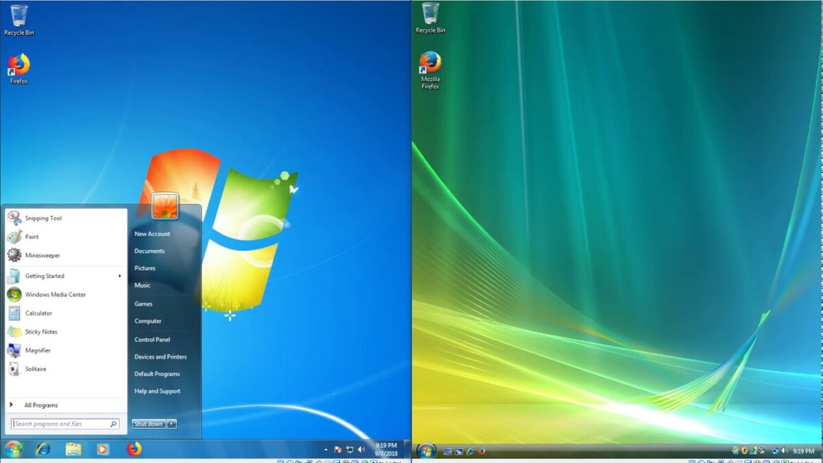 Сравнение интерфейсов Windows 7 и Windows Vista