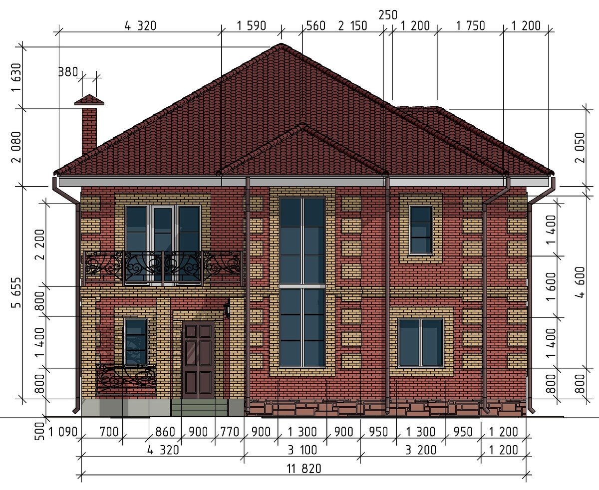 Кирпичный дом 11,82 х 12,48 м. площадью 220 м² ( + планы этажей и фасады с подробными размерами) ??