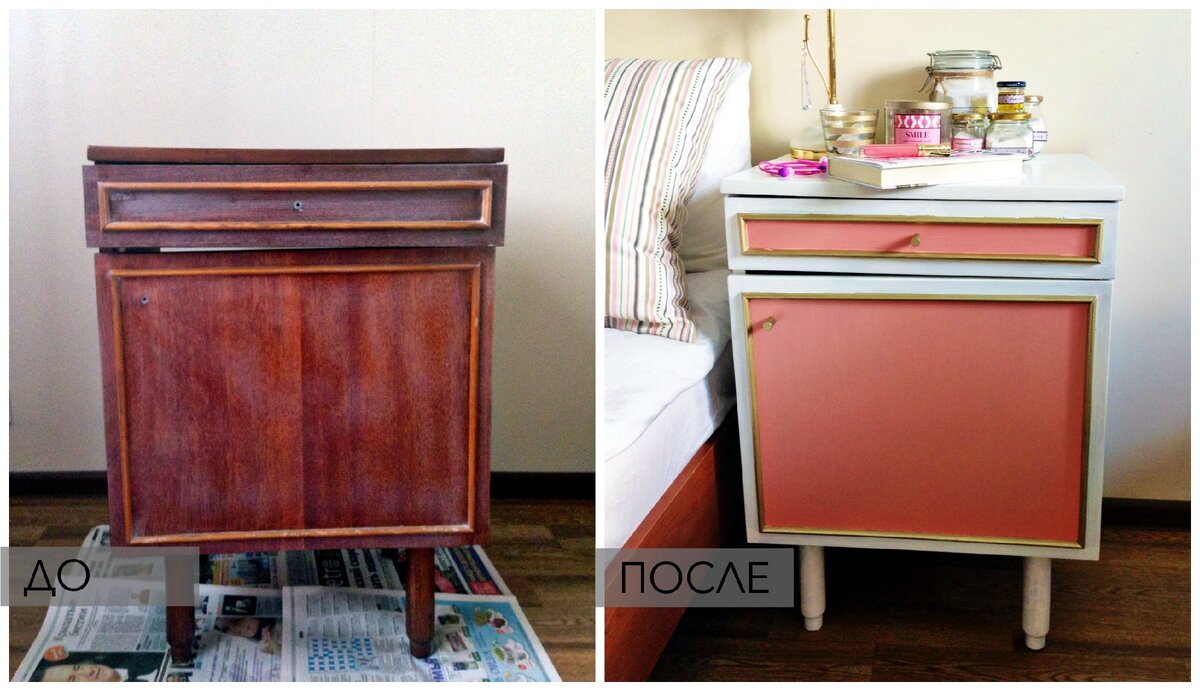 Прикроватная тумбочка после шлифовки и окончательный вариант