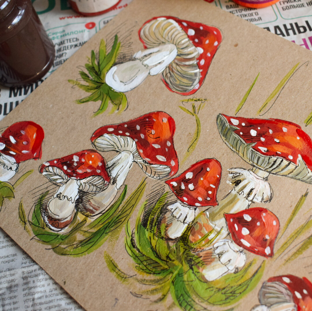 Эскизы к брошкам - мухоморчики