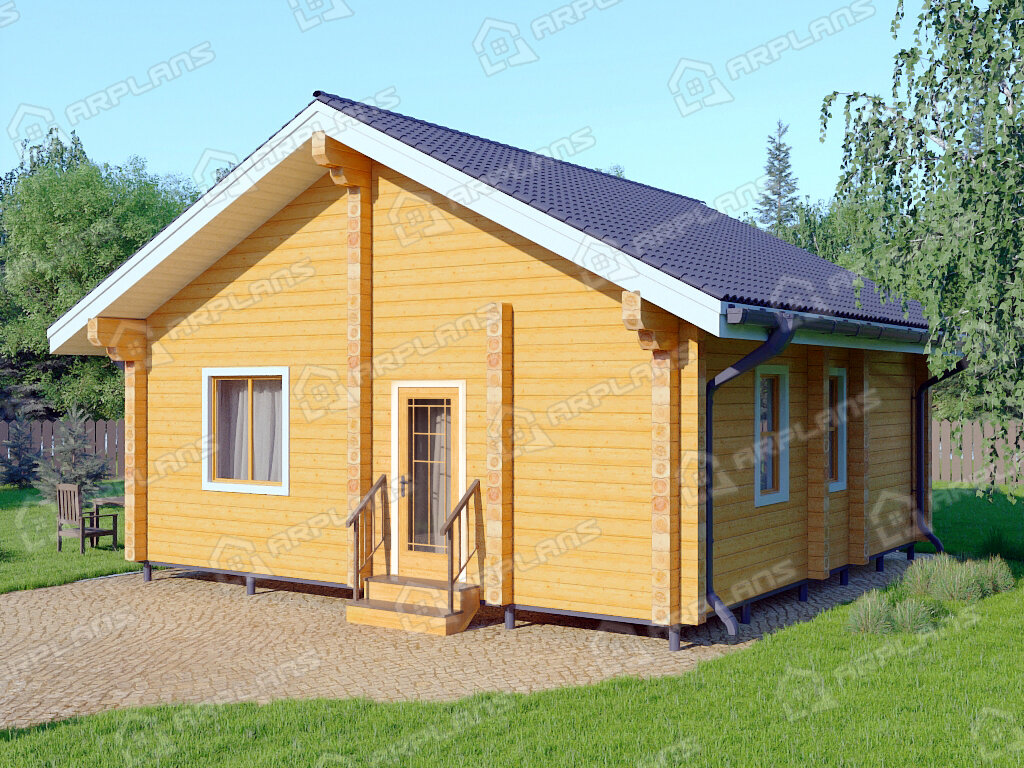 Фото 1 одноэтажного дома из бруса с 1 спальней. 70 кв м. Источник arplans.ru Проект ДС-046