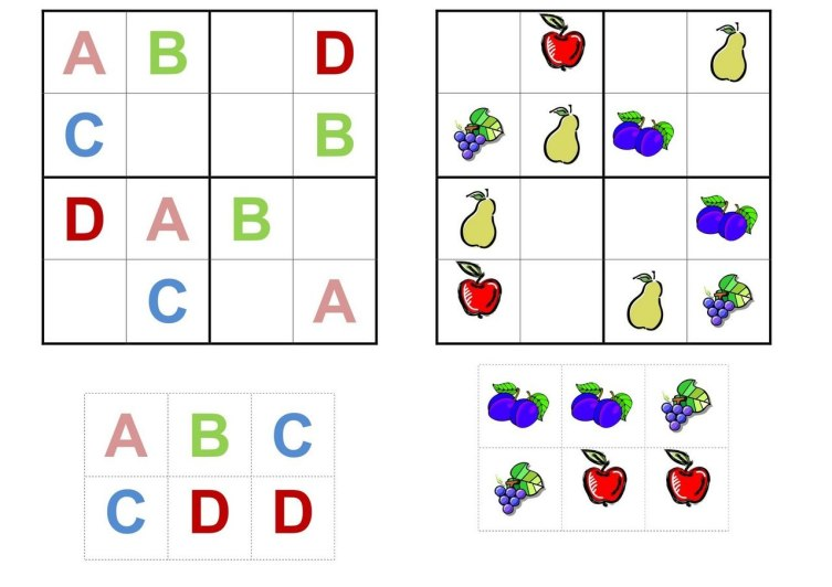 вот пример заданий для малышей, но изначально начинаем с квадрата 2-2 или 3-3 
