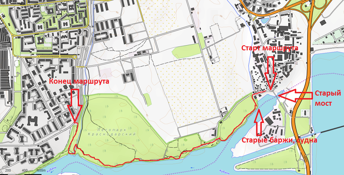 Карта схема маршрута по лесопарку Караснодарский