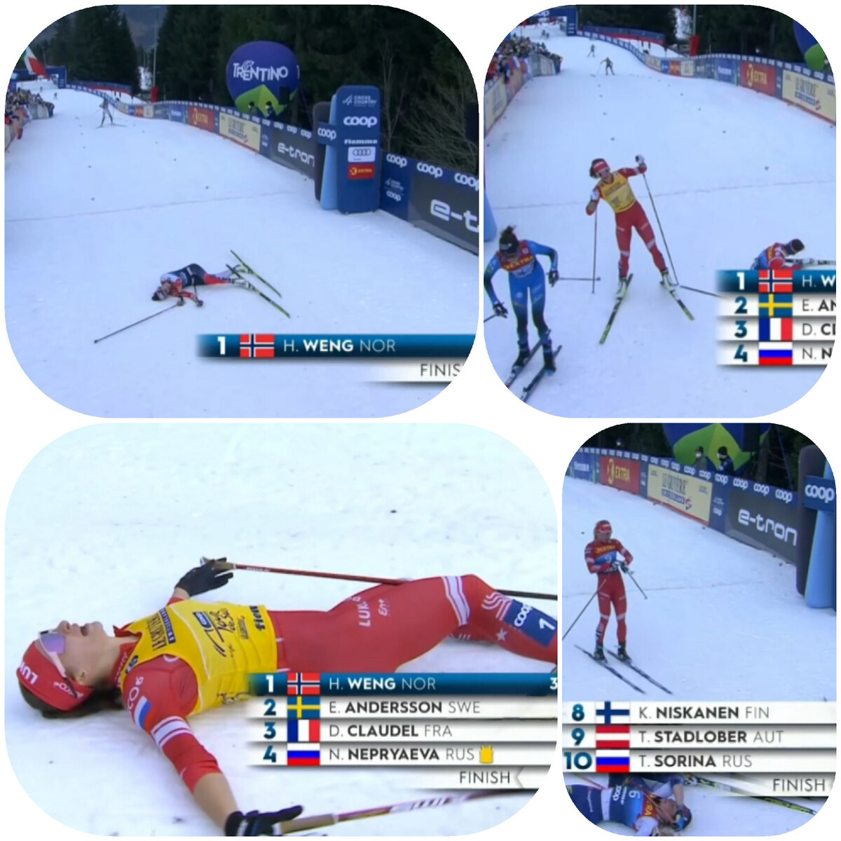 Финиш Непряевой и Сориной. Татьяна заняла 10-е место в этой гонке и 6-е в "Туре", тоже здорово