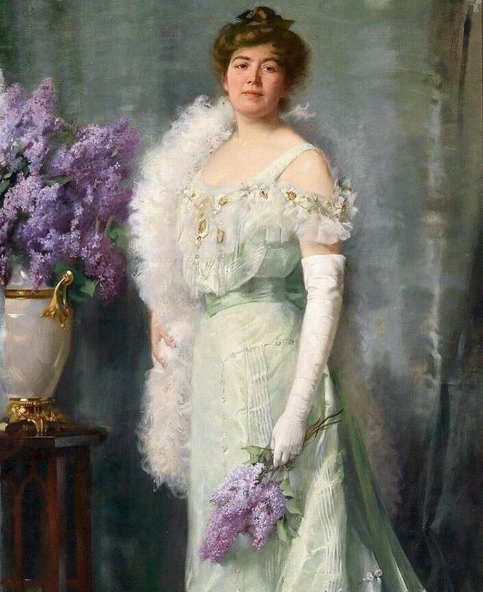 Hermann Clementz. Society Lady with a Spray of Lilac, около 1900 года.