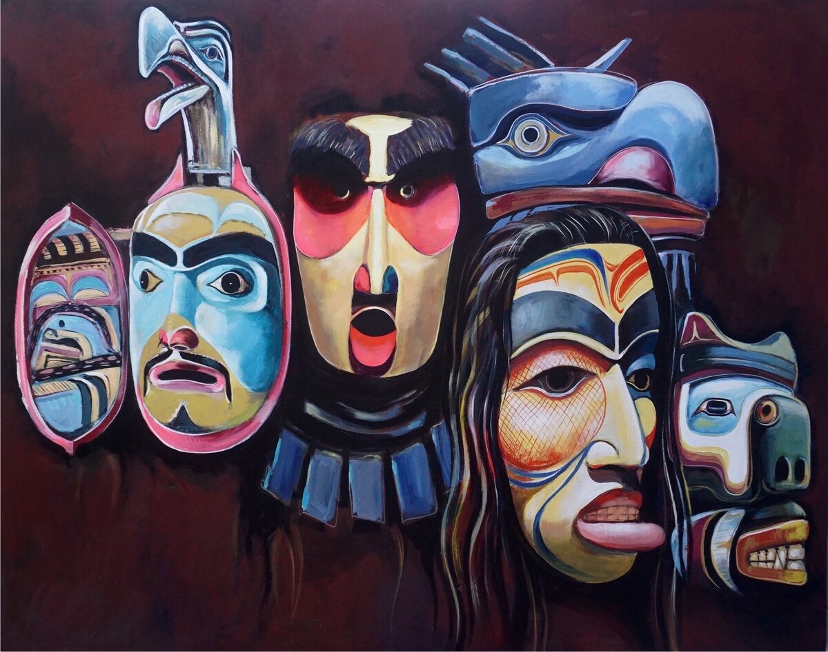 источник картинки интернет https://www.ygartua.com/wp-content/uploads/2018/01/west-coast-native-masks-paul-ygartua-in-vancouver-gallery.jpg