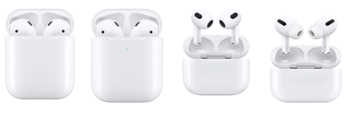 Все AirPods слева направо