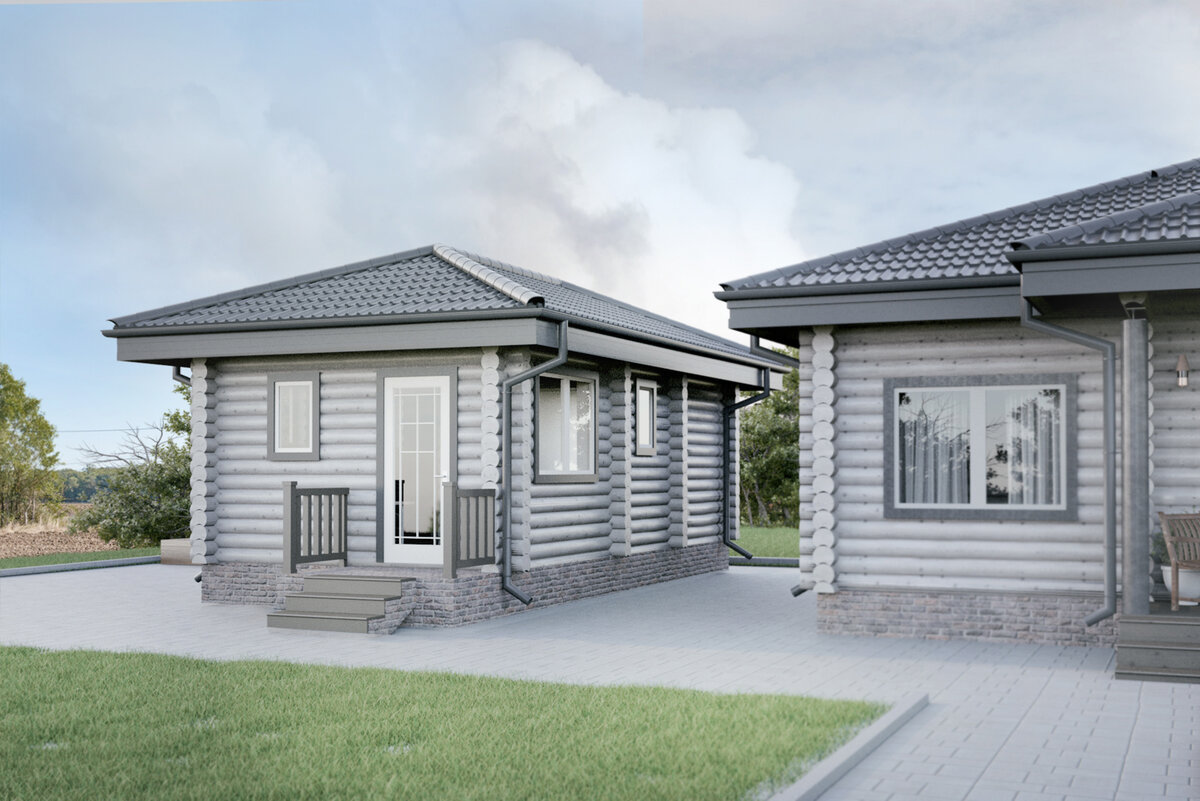 Проект бани из оцилиндрованного бревна B-76 от "Экохоум"