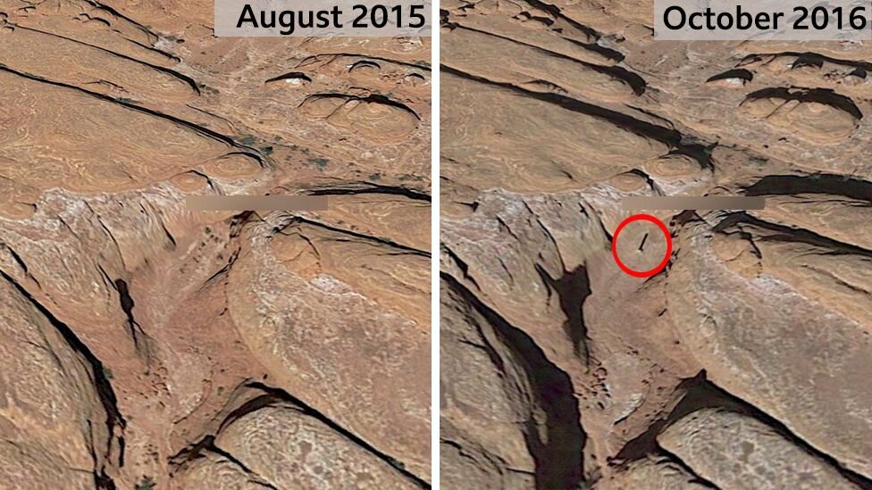 Географические координаты места установки монолита  [ 38°20′35.08″N 109°39′58.26″W ]