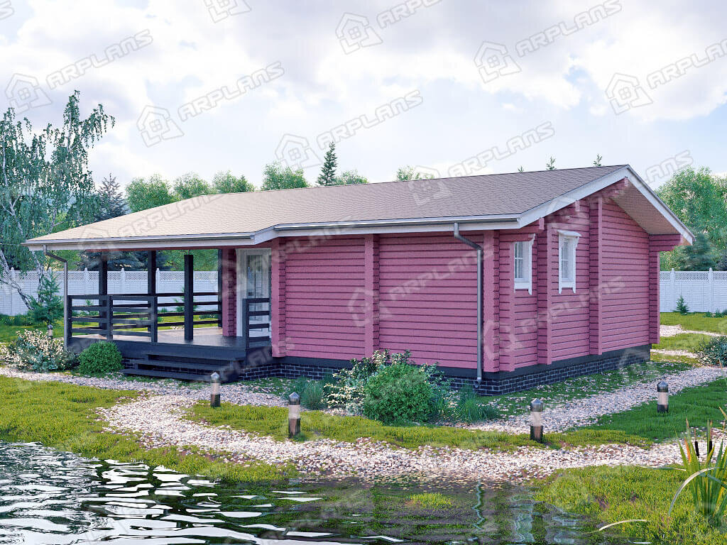 Фото 2 одноэтажного дома из бруса с 1 спальней и террасой. 50 кв м. Источник arplans.ru Проект ДС-064