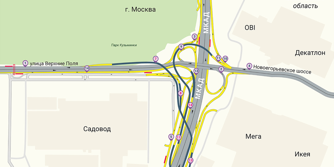 Три новых эстакады через МКАД возле рынка ТК Садовод в Москве