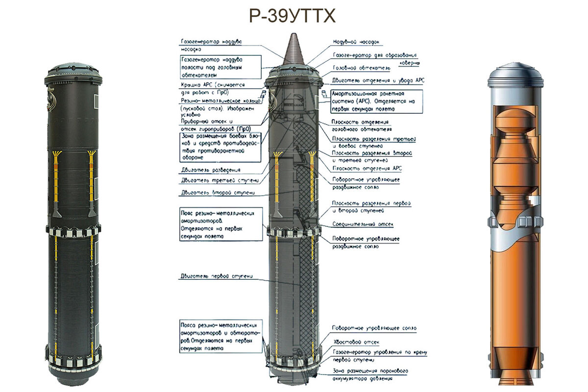 Схематические изображения ракеты Р-39УТТХ .