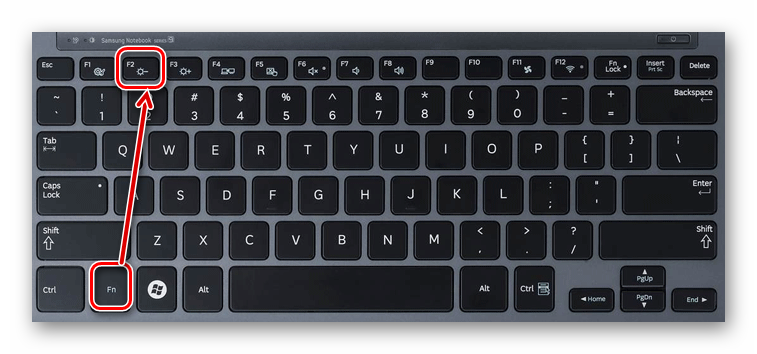 Клавиши для снижения яркости экрана ноутбука (изображение загружено с Яндекс.Картинки).