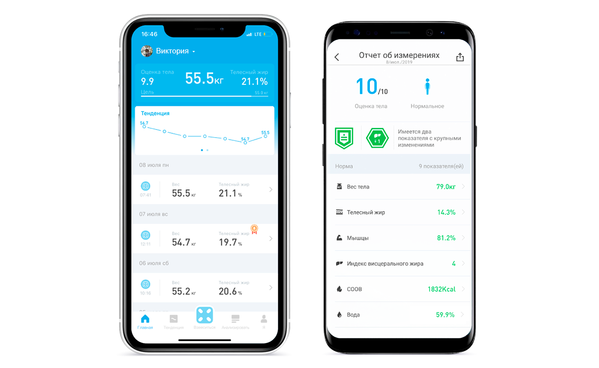 У Picooc очень понятное собственное приложение, через которое удобно следить за динамикой изменений