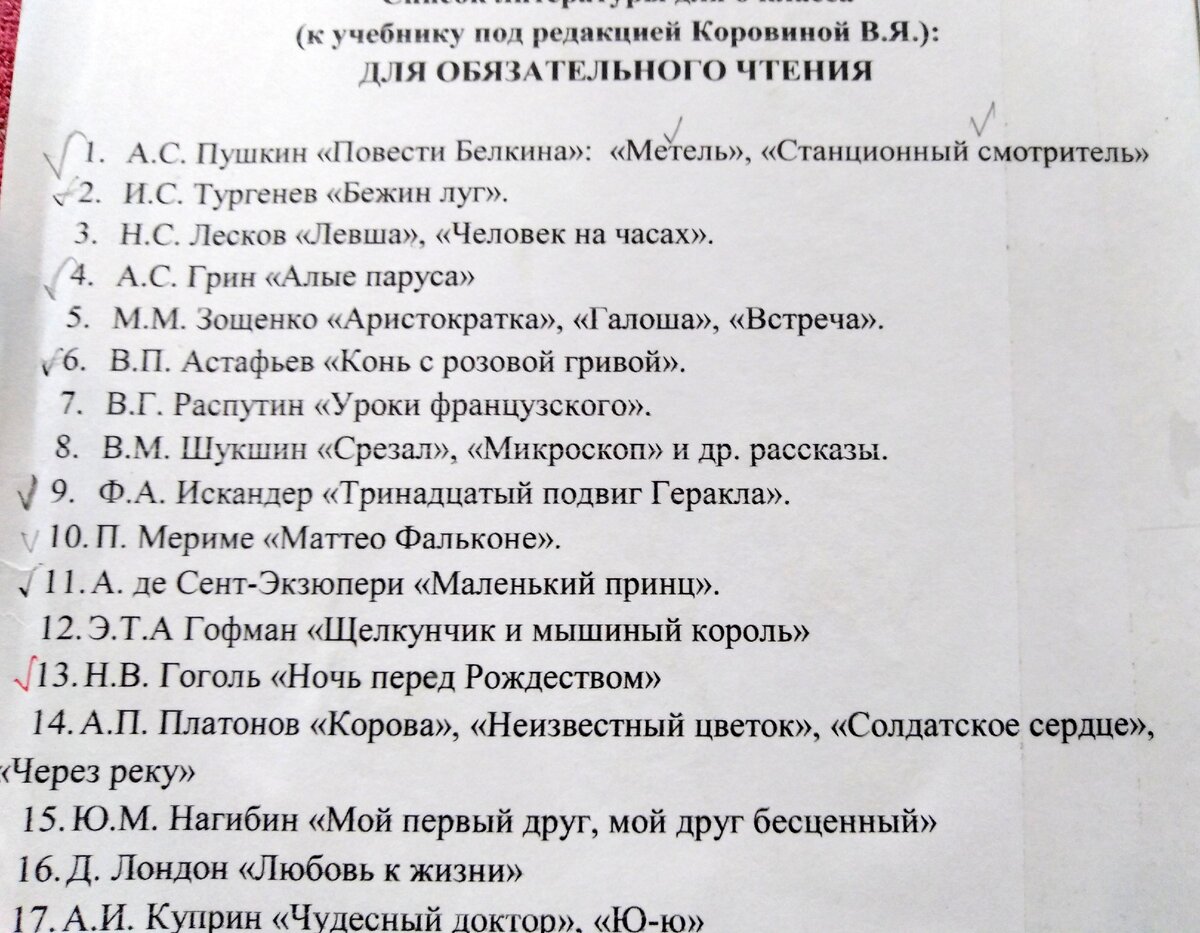 Это только часть списка. Галочками отмечено то, то уже прочитано.