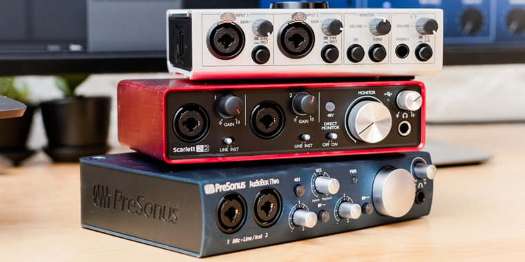 Красная карточка Focusrite является самой популярной бюджетной аудиокартой.