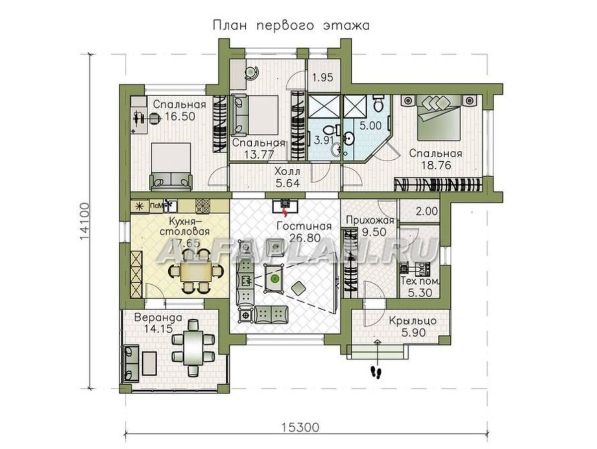 Планировка одноэтажного дома 670B «Эрато», © Владимир Тарасов