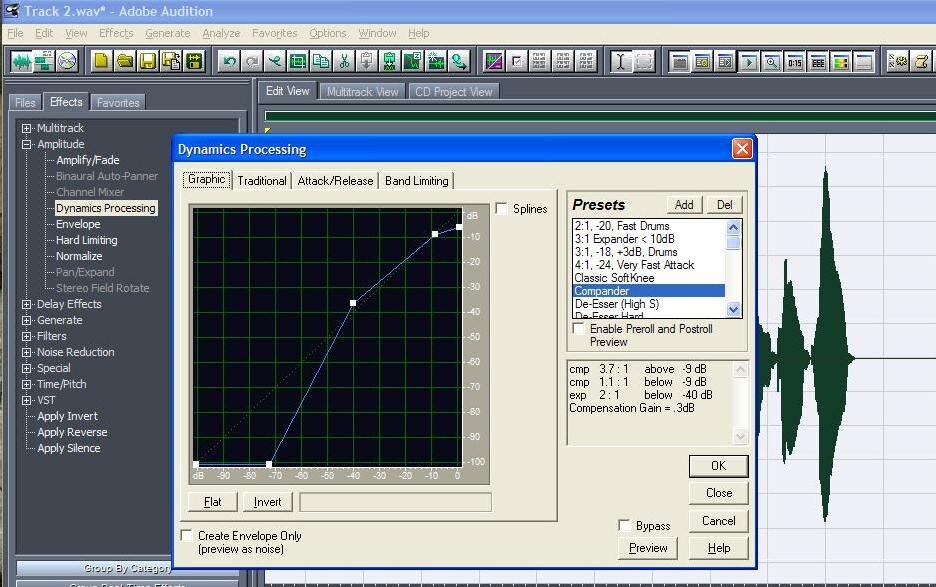Окно компрессора в Adobe Audition 1.5 - с наименование опции мы чуть-чуть соврамши...