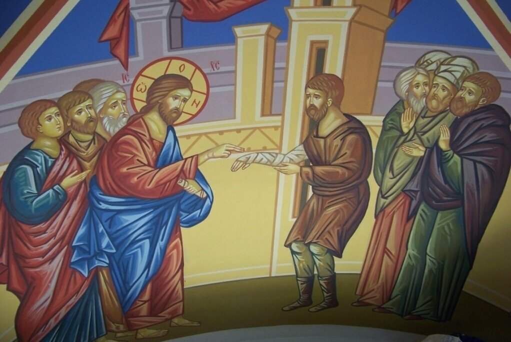 Христос говорит человеку, имевшему иссохшую руку: стань на средину. Фото сайта ok.ru