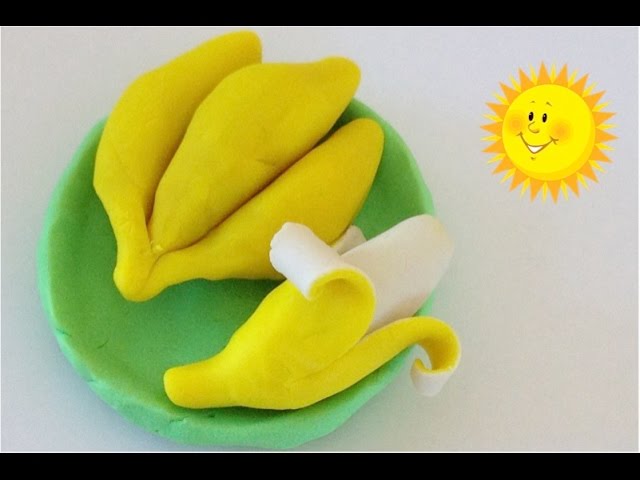 Банан из пластилина. Лепка банан. Лепка банана из пластилина. Лепим банан из пластилина.